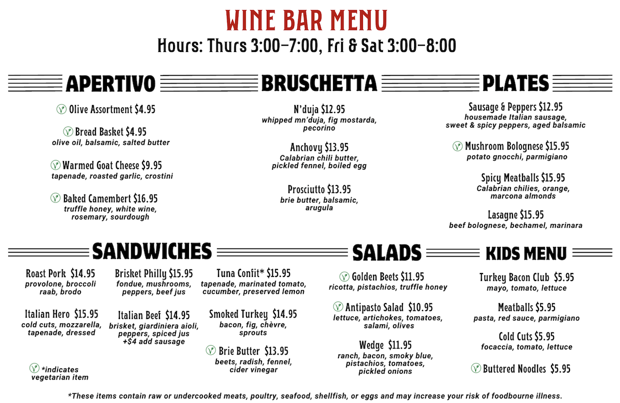 evening menu